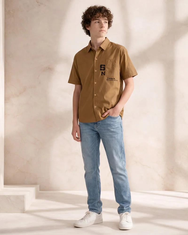 ردتاغ Boys Brown Printed Shirt