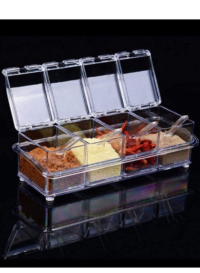 Y&D Clear Seasoning Rack Spice Pots - 4 Piece Acrylic Box Storage Container Condiment Jars Cruet with Cover and Spoon  - Image 3