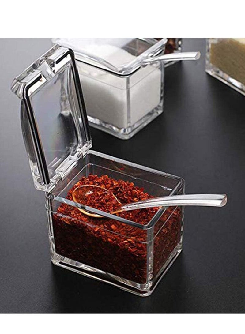 Y&D Clear Seasoning Rack Spice Pots - 4 Piece Acrylic Box Storage Container Condiment Jars Cruet with Cover and Spoon  - Image 5
