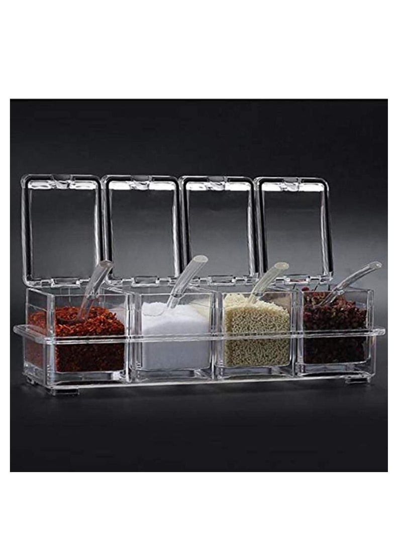 Y&D Clear Seasoning Rack Spice Pots - 4 Piece Acrylic Box Storage Container Condiment Jars Cruet with Cover and Spoon  - Image 4