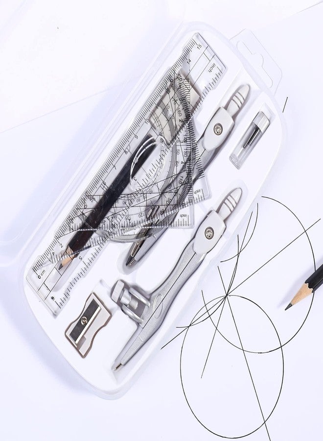Unjoo Math Geometry Kit Sets 10 Piece Student Supplies with Shatterproof Storage Box,Includes Rulers,Protractor,Compass,Eraser,Pencil Sharpener,Lead Refills,Pencil,for Drafting and Drawings（Grey） - Image 3