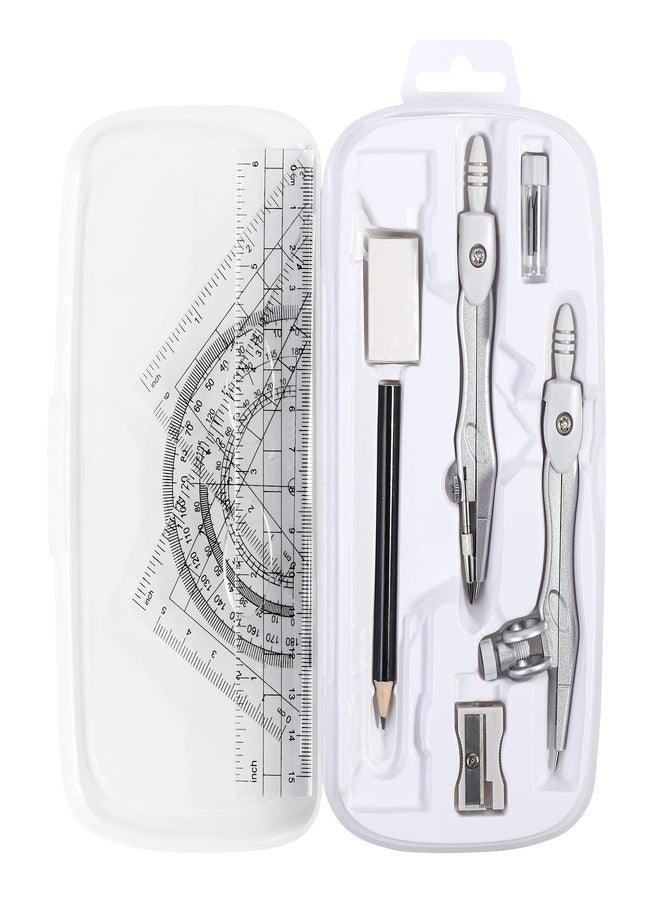 Unjoo Math Geometry Kit Sets 10 Piece Student Supplies with Shatterproof Storage Box,Includes Rulers,Protractor,Compass,Eraser,Pencil Sharpener,Lead Refills,Pencil,for Drafting and Drawings（Grey） - Image 1