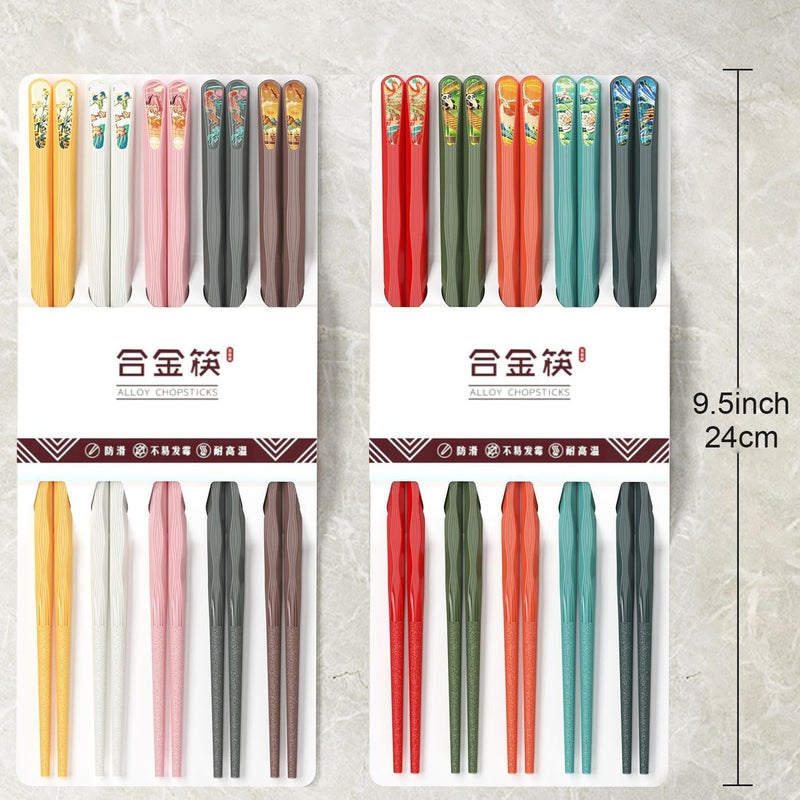 Auerllcy 10 Pairs Reusable Chopsticks, 9.5-Inch Dishwasher Safe, Heat-Resistant, Non-Slip, Colorful Chinese Style Chopsticks with Unique Pattern Designs (Wavy) - Image 3