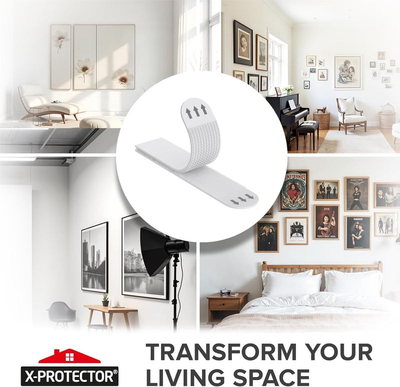 X-Protector شرائط تعليق الصور - 20 زوج من حاملات الصور بدون ضرر - حاملات لاصقة ذاتية بدون مسامير - شرائط تعليق ثقيلة للجدران - لاصق للجدران لتعليق حتى 20 رطل (حجم L) - Image 2