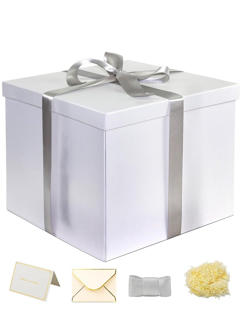 جوسكوين صندوق هدايا كبير 12x12x10 بوصة، صناديق هدايا بيضاء للهدايا، صندوق هدايا عيد ميلاد، للتغليف، عيد الحب، عيد الأم، الذكرى السنوية. - Image 1