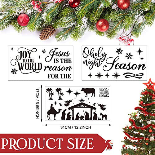 Teling 3 Pcs Nativity Scene Decor Stickers Christmas Bible Quotes Christian Vinyl Wall Decal Set Jesus is The Reason for The Season Bible Verse Wall Decals Joy to The World Stickers for Home - Image 3