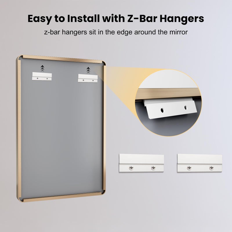 LOAAO 40â€X30â€ Gold Bathroom Mirror, Rounded Rectangle Gold Frame Mirror, Brushed Gold Bathroom Vanity Mirror Wall-Mounted, Anti-Rust, Tempered Glass, Hangs Horizontally or Vertically - Image 5