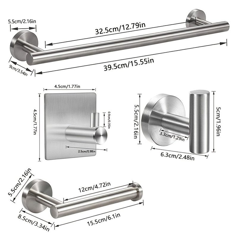 6 Piece Stainless Steel Bathroom Accessory Set Towel Bar Toilet Paper Holder Hook - Image 3