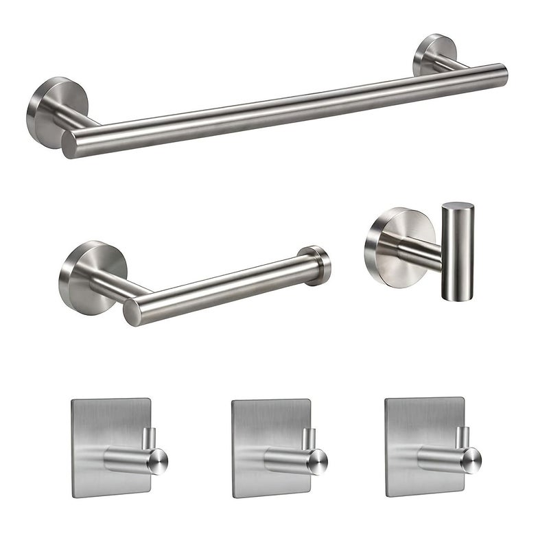 6 Piece Stainless Steel Bathroom Accessory Set Towel Bar Toilet Paper Holder Hook - Image 1