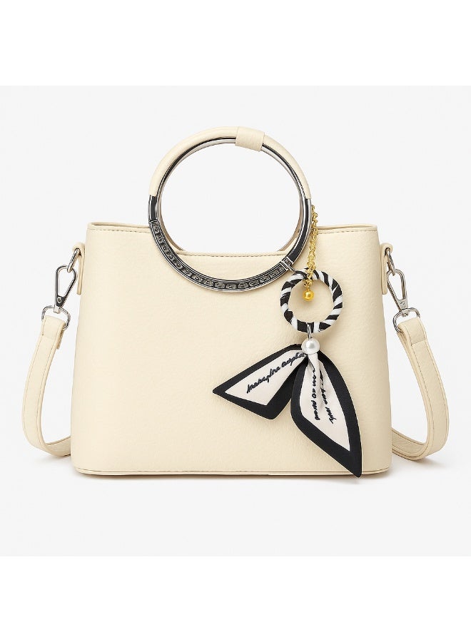 YAMEKER.AE Women’s Mini Top Handle Bag with Metal Ring Handle | PU Leather Handbag with Detachable Strap | Stylish Casual & Party Shoulder Purse | Elegant Small Tote Bag for Ladies - Image 1