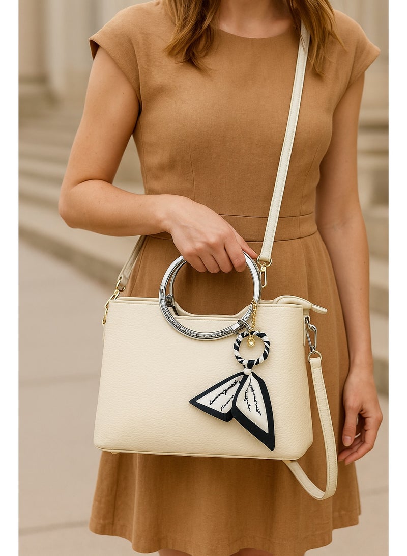 YAMEKER.AE Women’s Mini Top Handle Bag with Metal Ring Handle | PU Leather Handbag with Detachable Strap | Stylish Casual & Party Shoulder Purse | Elegant Small Tote Bag for Ladies - Image 4