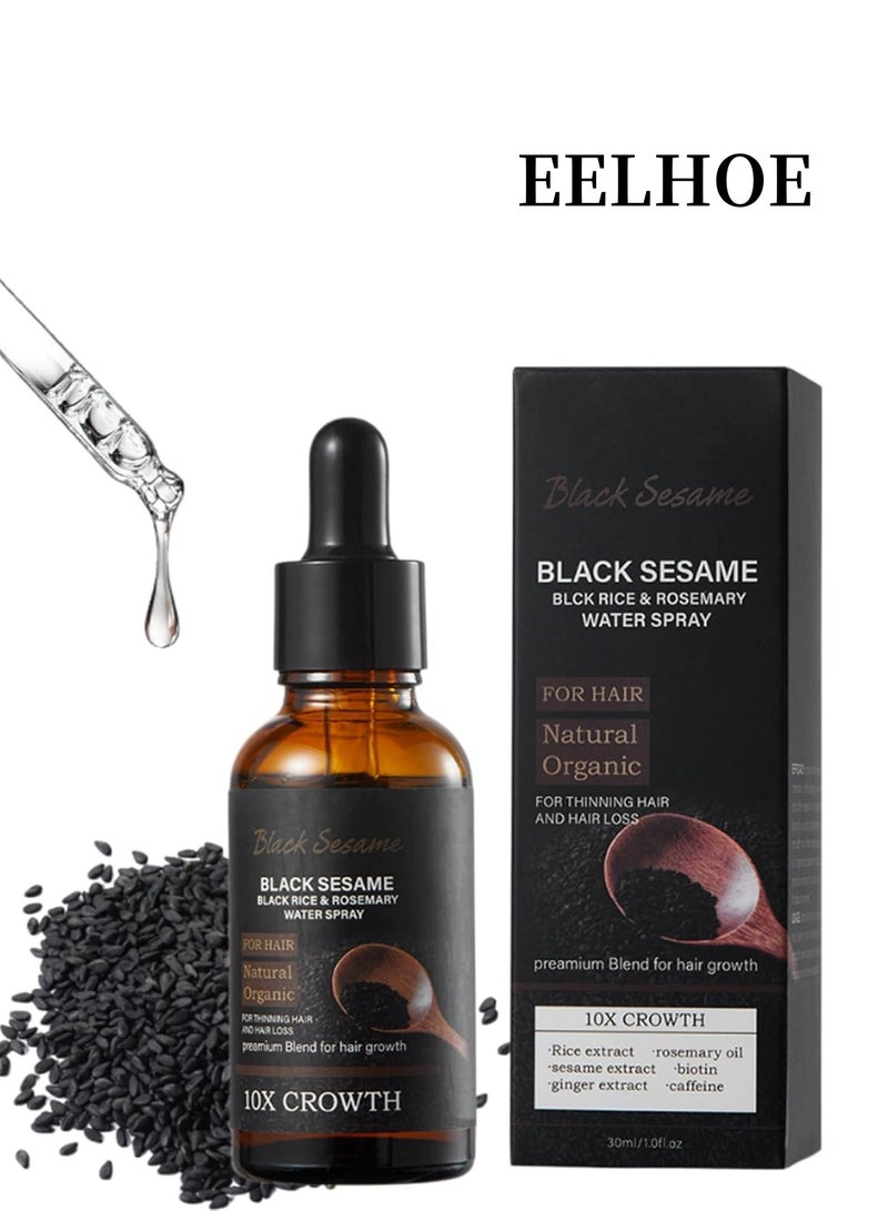 إيلهو زيت السمسم الأسود لنمو الشعر، رذاذ ماء الأرز الأسود وإكليل الجبل، سيروم السمسم الأسود لنمو الشعر 10X، زيت نمو الشعر بزيت الخروع الأسود، بذور السمسم 30 مل - Image 1
