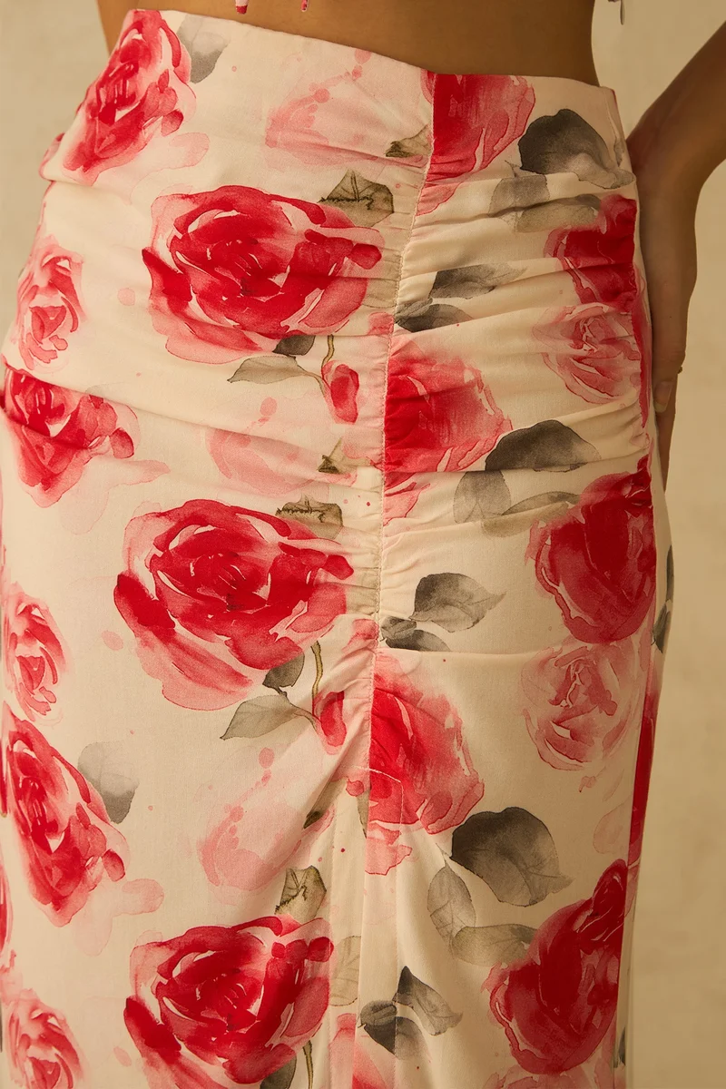 فيرجيو Viscose Floral Vacation Side Slit With Ruching Skirts for Women