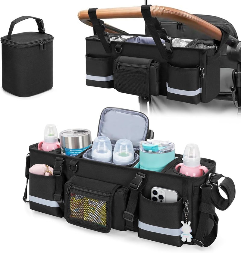 GRAOSO Parent Console Stroller Organizer Compatible with WONDERFOLD W4 with Four Insulated Cup Holders a Removable Cooler Bag Special Board Design Make It Not Easy Collapse and Tilting Black - Image 1