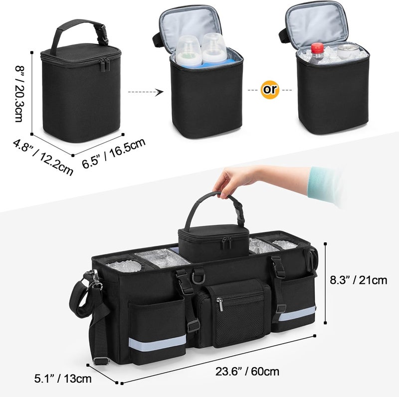 GRAOSO Parent Console Stroller Organizer Compatible with WONDERFOLD W4 with Four Insulated Cup Holders a Removable Cooler Bag Special Board Design Make It Not Easy Collapse and Tilting Black - Image 3