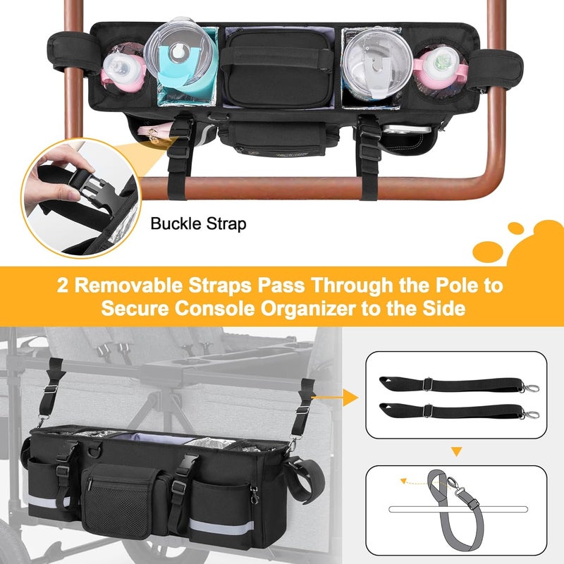 GRAOSO Parent Console Stroller Organizer Compatible with WONDERFOLD W4 with Four Insulated Cup Holders a Removable Cooler Bag Special Board Design Make It Not Easy Collapse and Tilting Black - Image 5