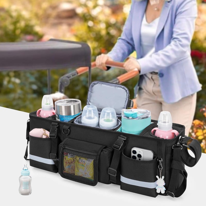 GRAOSO Parent Console Stroller Organizer Compatible with WONDERFOLD W4 with Four Insulated Cup Holders a Removable Cooler Bag Special Board Design Make It Not Easy Collapse and Tilting Black - Image 2