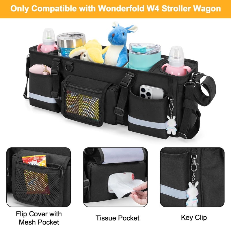GRAOSO Parent Console Stroller Organizer Compatible with WONDERFOLD W4 with Four Insulated Cup Holders a Removable Cooler Bag Special Board Design Make It Not Easy Collapse and Tilting Black - Image 4