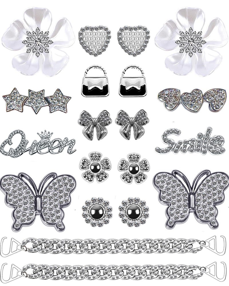 BKKrit Croc charms Bling Jibbitz for Crocs Designer Shoes Accessories for Women Girls Teens Bling Chain Shoes Charms Butterfly Flower Jewelry Decorations for Clog Shoes Decoration, Silver - Image 1