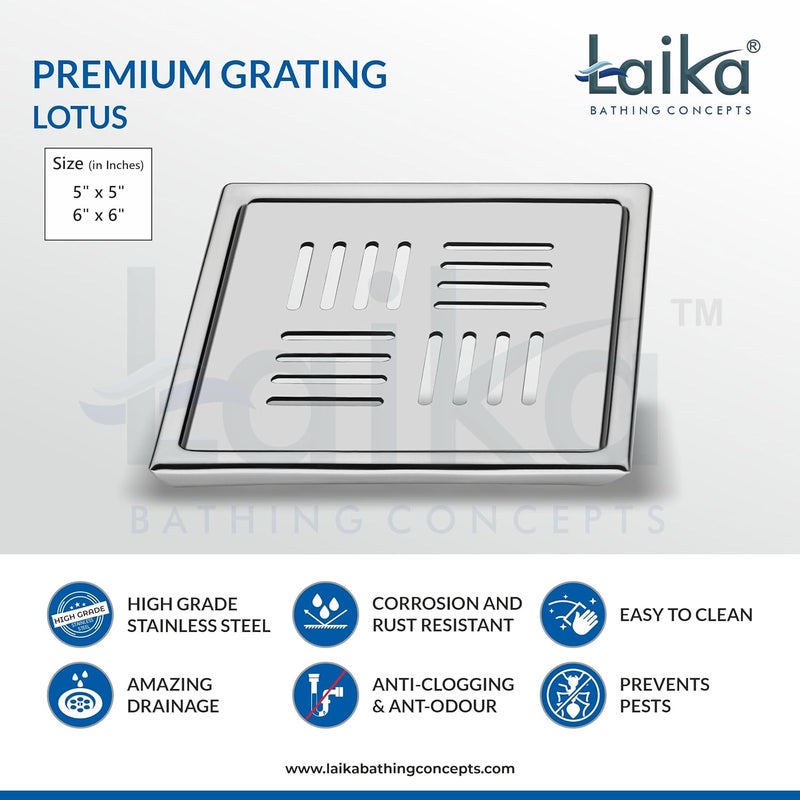 Laika Laika AJ2855 Lotus Premium Lotus Floor Grating Stainless Steel AntiClogging Drain Strainer 5 X 5 Inch  - Image 4