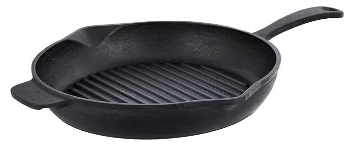 ألما حديد زهر دائري مضلع - متبل - مقلاة شواء بمقبض، أسود، 28 سم، 156 - Image 1