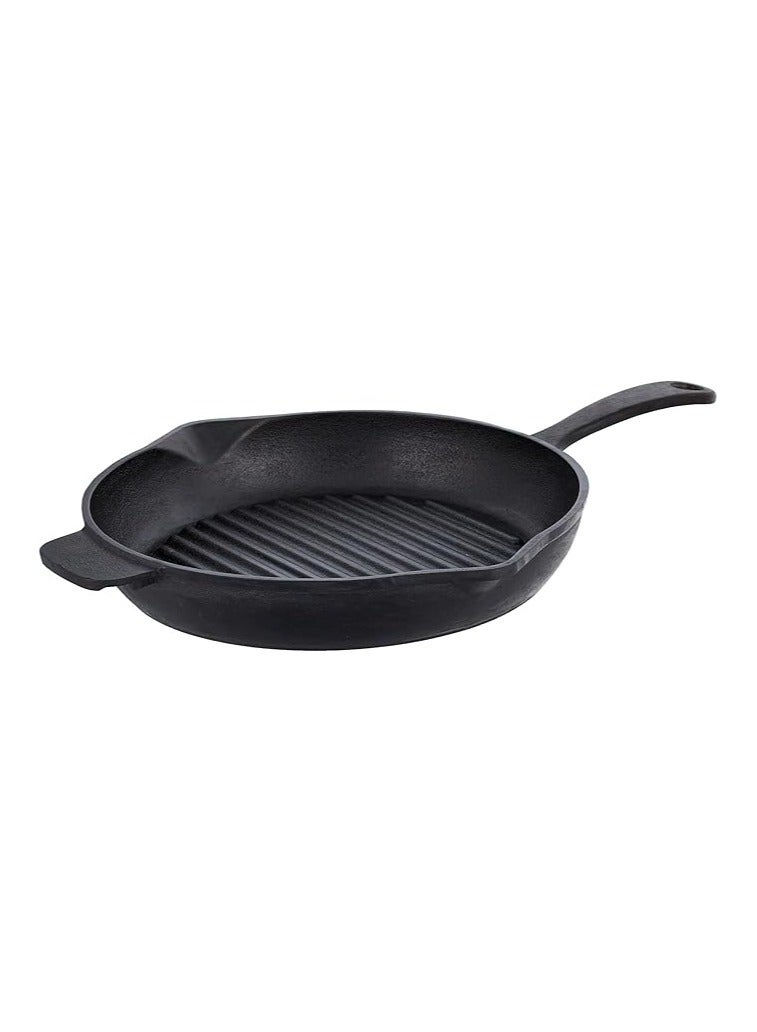 ALMA cast iron round ribbed - Seasoned - grill pan with handle,Black,28 cm,156 - Image 1