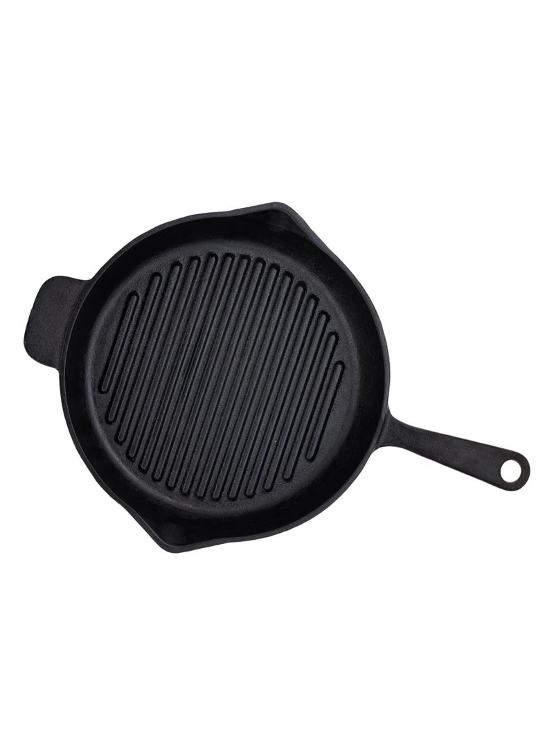 ALMA cast iron round ribbed - Seasoned - grill pan with handle,Black,28 cm,156 - Image 3