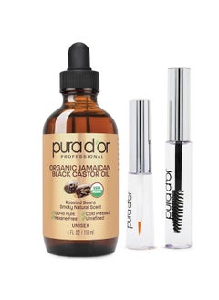 4 Oz Organic Jamaican Black Castor Oil Natural Smoky Scent Usda Certified, Pure, Cold Pressed & Roasted, Hexane Free Eyelash Growth Serum 2 Empty Refillable Bonus On The Go Applicators