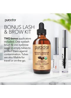 Pura d'or 4 Oz Organic Jamaican Black Castor Oil Natural Smoky Scent Usda Certified, Pure, Cold Pressed & Roasted, Hexane Free Eyelash Growth Serum 2 Empty Refillable Bonus On The Go Applicators  - Image 3
