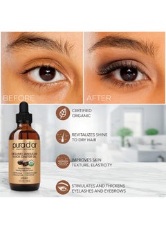 Pura d'or 4 Oz Organic Jamaican Black Castor Oil Natural Smoky Scent Usda Certified, Pure, Cold Pressed & Roasted, Hexane Free Eyelash Growth Serum 2 Empty Refillable Bonus On The Go Applicators  - Image 5