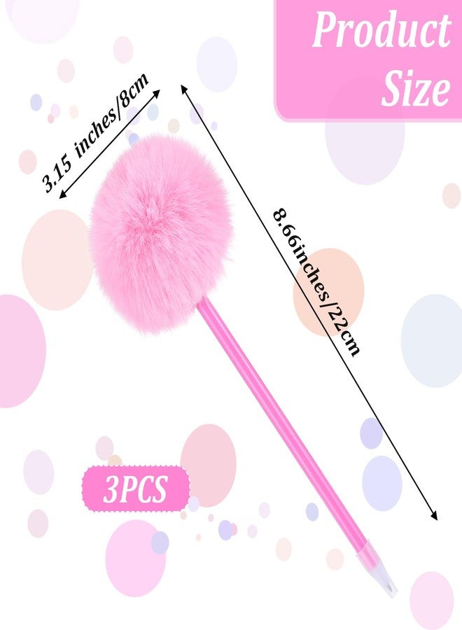 Hpmjz 3 PCS Pink Pom Pom Pen Needle Gel Ink Pens Fluffy Pompoms Plastic Rollerball Pen Cartoon Signature Ball Point Pens For Women Men Office Party Supplies Christmas Valentines Wedding Favors - Image 2