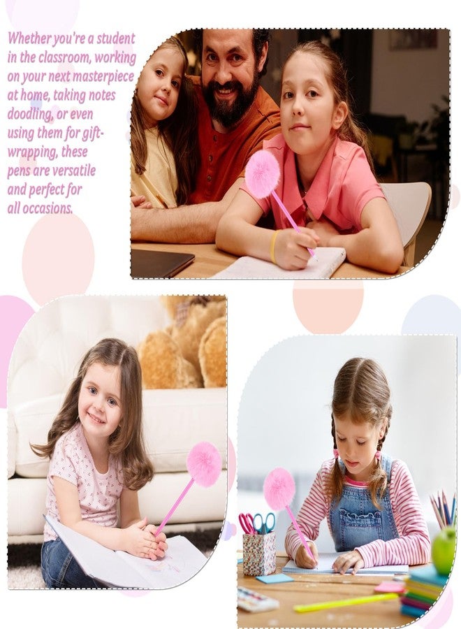 Hpmjz 3 PCS Pink Pom Pom Pen Needle Gel Ink Pens Fluffy Pompoms Plastic Rollerball Pen Cartoon Signature Ball Point Pens For Women Men Office Party Supplies Christmas Valentines Wedding Favors - Image 5