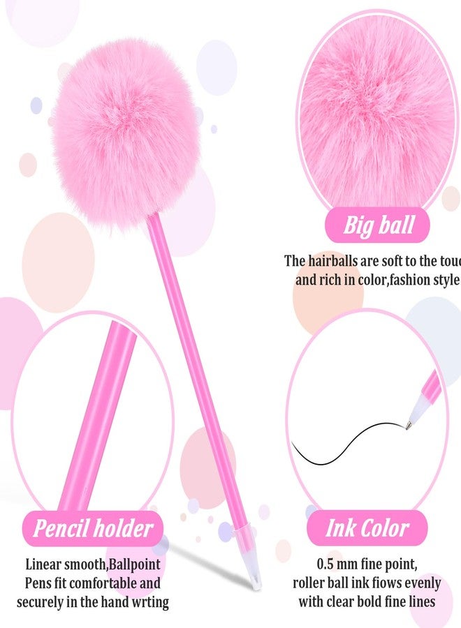 Hpmjz 3 PCS Pink Pom Pom Pen Needle Gel Ink Pens Fluffy Pompoms Plastic Rollerball Pen Cartoon Signature Ball Point Pens For Women Men Office Party Supplies Christmas Valentines Wedding Favors - Image 3