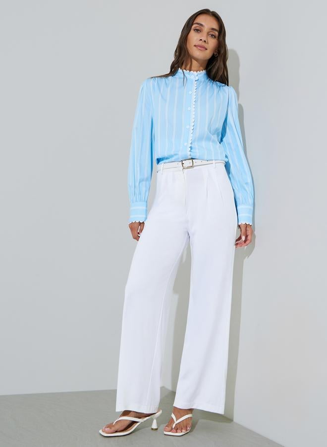 Styli Cream Wide Leg Full Length Pleated Details Trousers - Image 5
