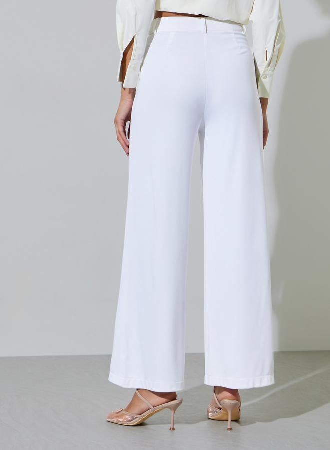 Styli Cream Wide Leg Full Length Pleated Details Trousers - Image 4