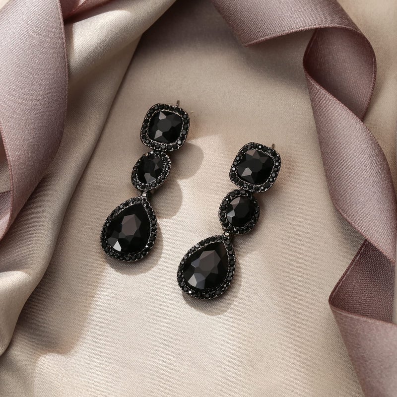 EVER FAITH Women's Austrian Crystal Fashion Bridal Teardrop Dangle Earrings Black Black-Tone - Image 3