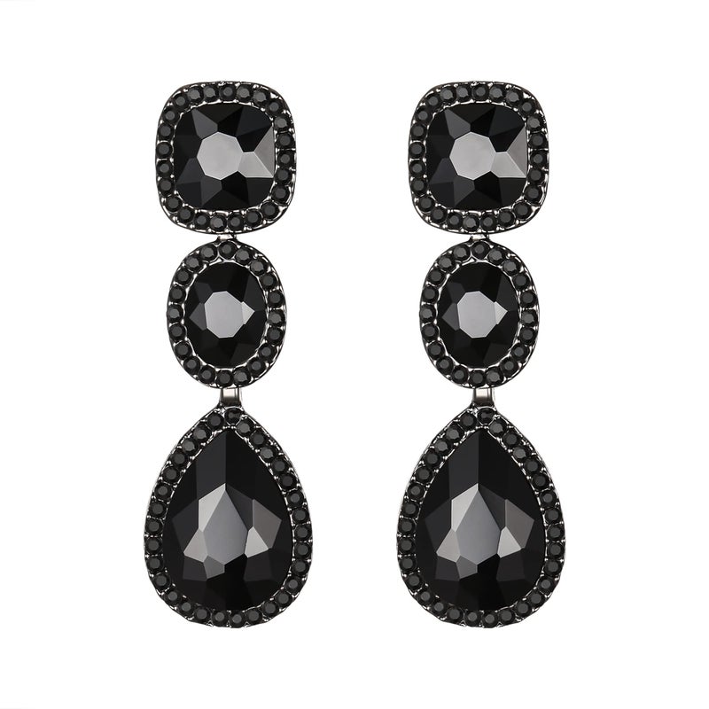 EVER FAITH Women's Austrian Crystal Fashion Bridal Teardrop Dangle Earrings Black Black-Tone - Image 1