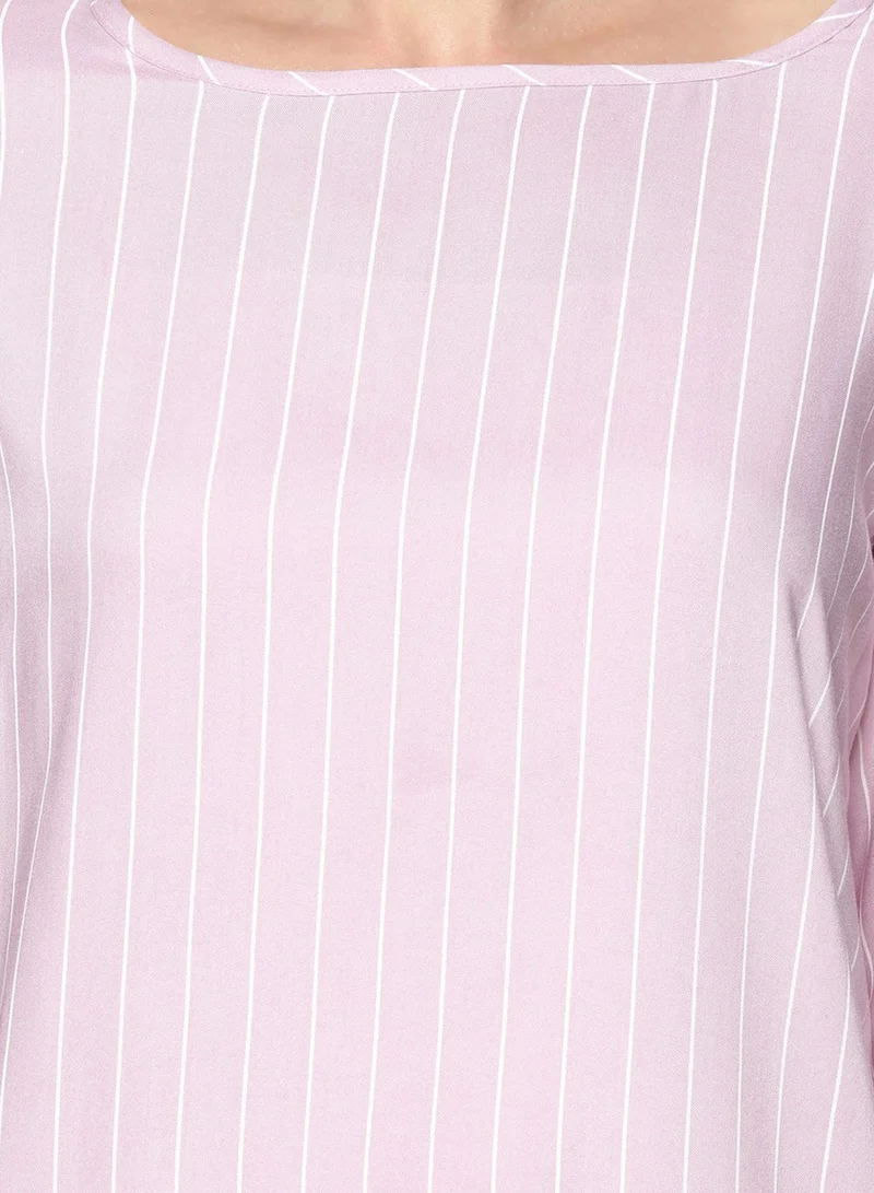 Campus Sutra Women's Rose Pink Pinstriped Relaxed Top