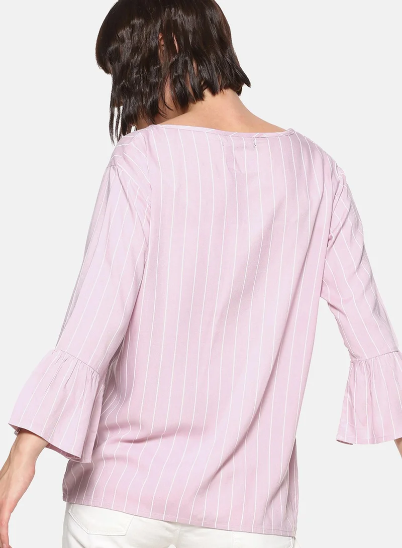 Campus Sutra Women's Rose Pink Pinstriped Relaxed Top