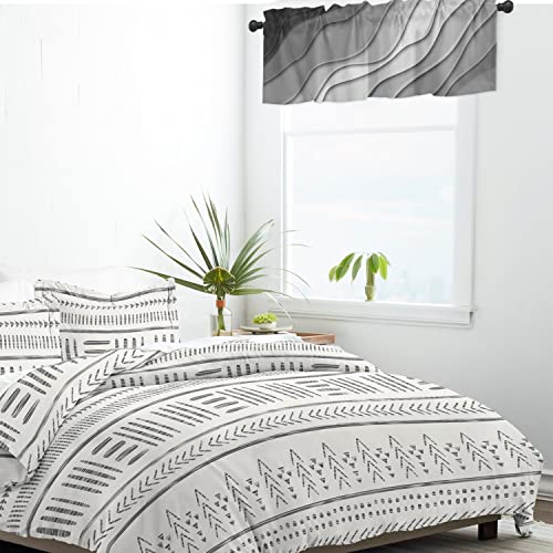 RisQiten Black Grey Ombre Valances for Windows, Kitchen Curtains Window Treatment Decor, Modern Geometric Abstract Aesthetic Cream Rod Pocket Short Window Valances for Living Room/Bedroom, 54" x 18" - Image 3