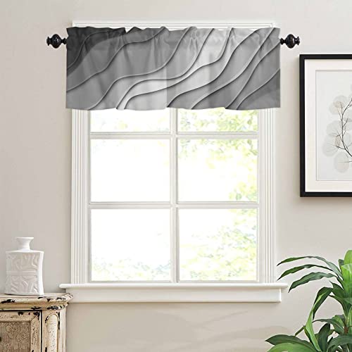 RisQiten Black Grey Ombre Valances for Windows, Kitchen Curtains Window Treatment Decor, Modern Geometric Abstract Aesthetic Cream Rod Pocket Short Window Valances for Living Room/Bedroom, 54" x 18" - Image 5