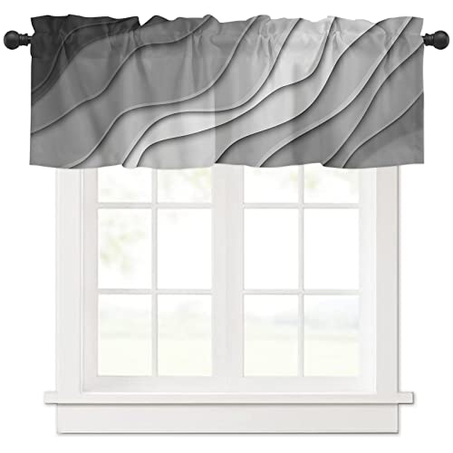 RisQiten Black Grey Ombre Valances for Windows, Kitchen Curtains Window Treatment Decor, Modern Geometric Abstract Aesthetic Cream Rod Pocket Short Window Valances for Living Room/Bedroom, 54" x 18" - Image 1