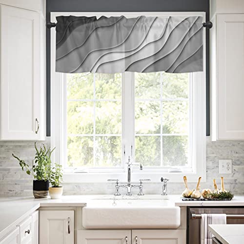 RisQiten Black Grey Ombre Valances for Windows, Kitchen Curtains Window Treatment Decor, Modern Geometric Abstract Aesthetic Cream Rod Pocket Short Window Valances for Living Room/Bedroom, 54" x 18" - Image 2