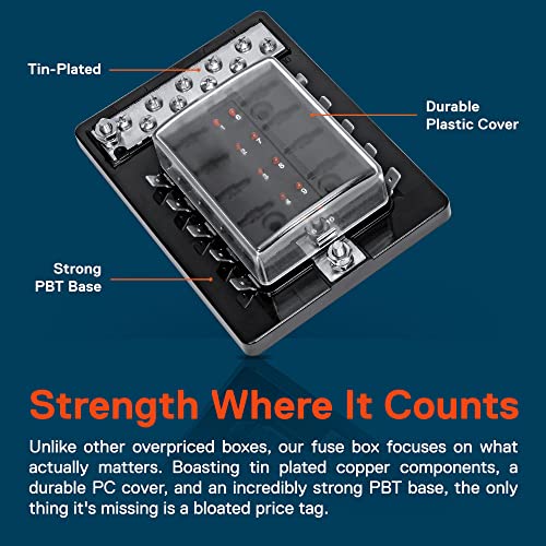 ONLINE LED STORE True Mods 10 Way Blade Fuse Block with Ground Negative Bus bar for Automotive [ATC/ATO Blade Fuses] [100 Amp] [LED] [Protection Cover] [12V - 30V DC] Auto Marine Ground Terminal Fuse Box - Image 2