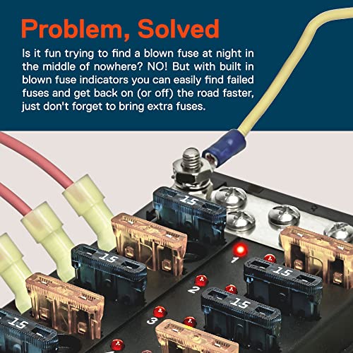 ONLINE LED STORE True Mods 10 Way Blade Fuse Block with Ground Negative Bus bar for Automotive [ATC/ATO Blade Fuses] [100 Amp] [LED] [Protection Cover] [12V - 30V DC] Auto Marine Ground Terminal Fuse Box - Image 4