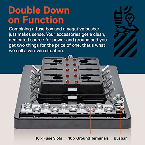 ONLINE LED STORE True Mods 10 Way Blade Fuse Block with Ground Negative Bus bar for Automotive [ATC/ATO Blade Fuses] [100 Amp] [LED] [Protection Cover] [12V - 30V DC] Auto Marine Ground Terminal Fuse Box - Image 5