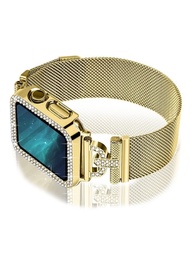 Joyozy Magnetic Band Compatible with Apple Watch Band 38mm 40mm 41mm 42mm 44mm 45mm Milanese Strap with Bling Glitter Case and Screen Protector Dressy Stainless Steel iWatch Loop for Women (Gold 41mm) - Image 1