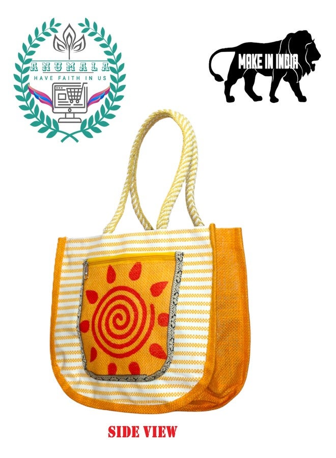 Anumala® Multicolor Contrast Printed Bags|Two Pockets with Zipper Closure for Office,Thamboolam saree bags,Travel,ReturnGifts,Multipurpose.(11x4x12) inch (Pack of 1) - Image 5