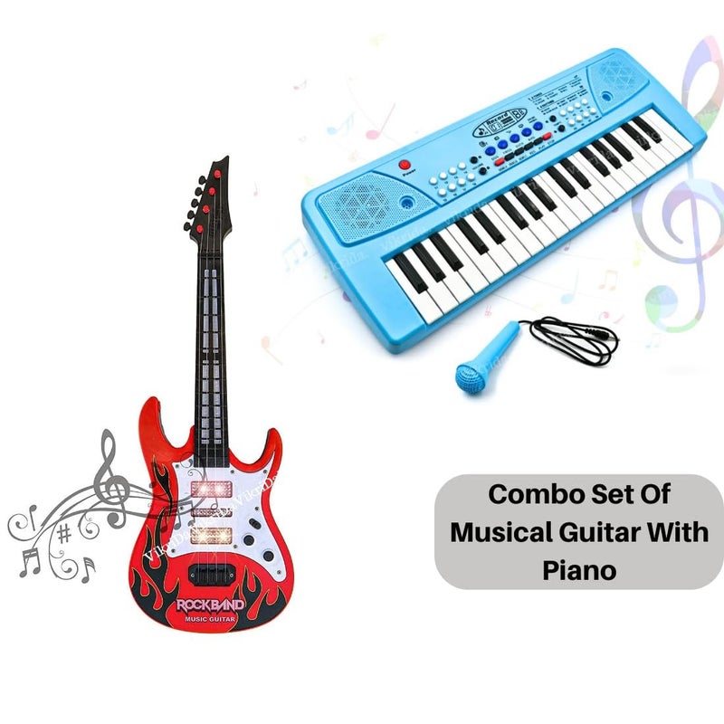 VikriDa 37 Key Piano Keyboard with Recording and Mic with Musical Guitar for Kids, Blue - Image 2