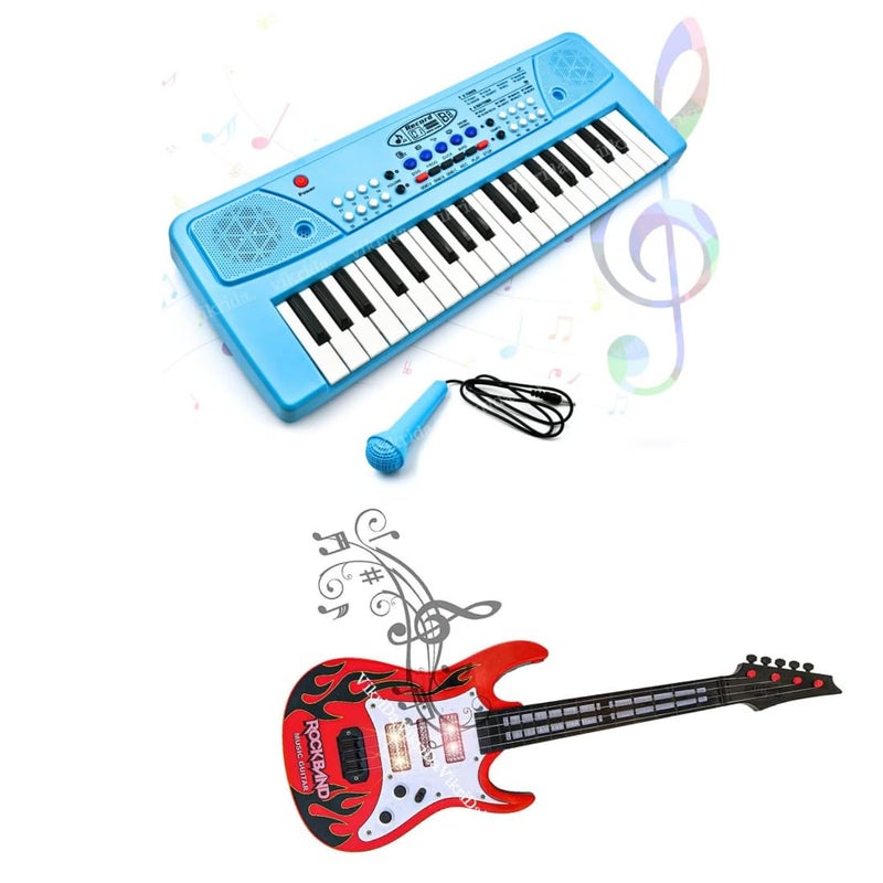 VikriDa 37 Key Piano Keyboard with Recording and Mic with Musical Guitar for Kids, Blue - Image 1